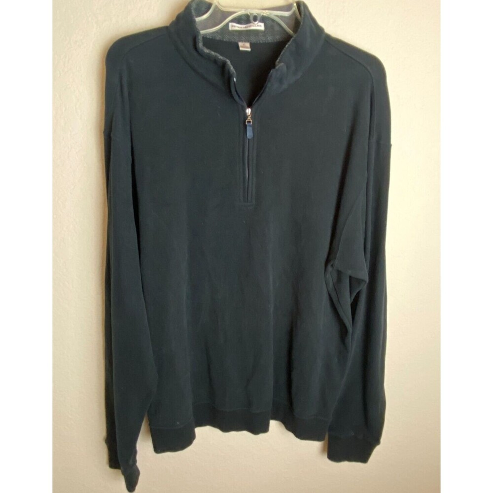 Peter Millar Mens Sweater Black Size XL Solid Long Sleeve Pullover 1/4 Zip